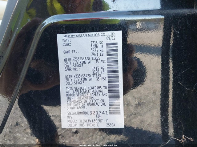 Aukcja sprzedaży 2013 Infiniti Jx35, vin: 5N1AL0MM0DC321741, numer aukcji: 46299679