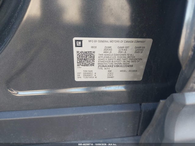 Aukcja sprzedaży 2019 Chevrolet Equinox Lt, vin: 2GNAXKEV8K6133459, numer aukcji: 46299716