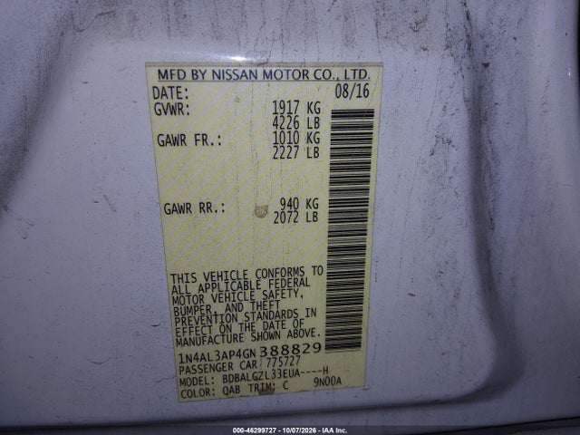 Nissan Altima 2.5 S 2016 1N4AL3AP4GN388829 Image 9