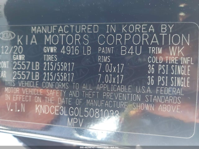 Продаж на аукціоні авто 2020 Kia Niro Ev Ex Premium, vin: KNDCE3LG0L5081033, номер лоту: 46299747
