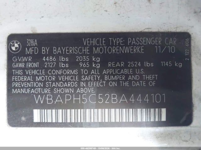 Продаж на аукціоні авто 2011 Bmw 328i, vin: WBAPH5C52BA444101, номер лоту: 46299749