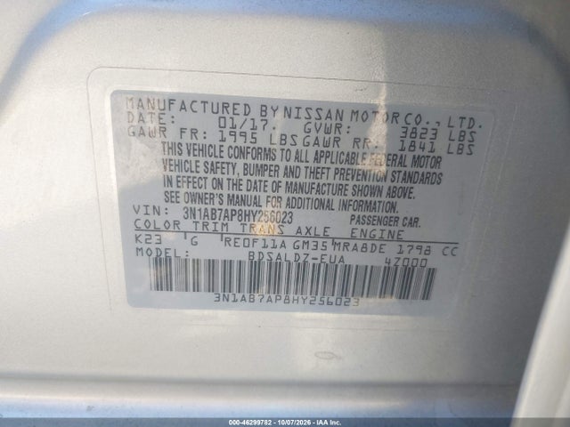 3N1AB7AP8HY256023 Nissan SENTRA SV