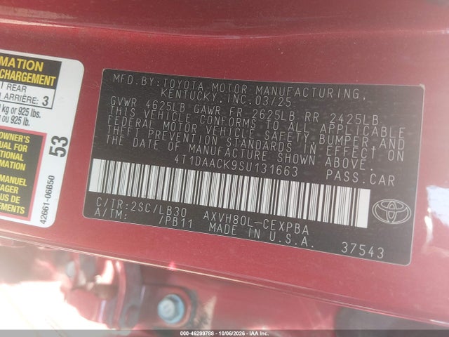 2025 Toyota Camry Xse მანქანა იყიდება აუქციონზე, vin: 4T1DAACK9SU131663, აუქციონის ნომერი: 46299788