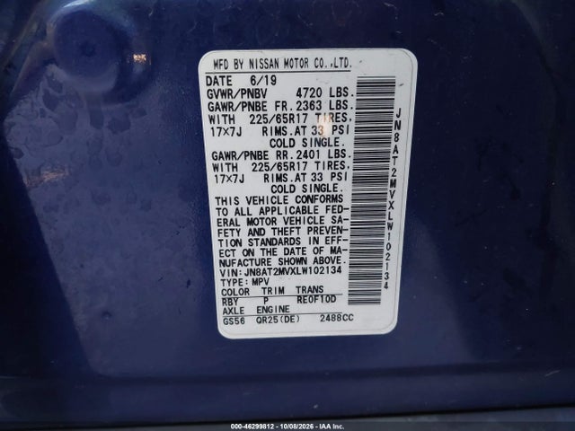 46299812 :رقم المزاد ، JN8AT2MVXLW102134 vin ، 2020 Nissan Rogue Sv Intelligent Awd مزاد بيع