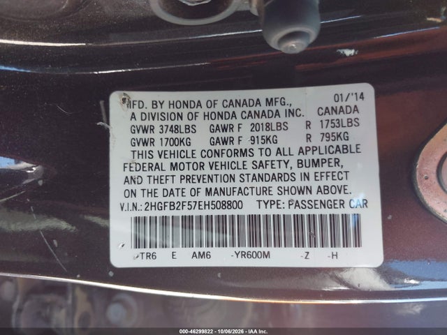 Aukcja sprzedaży 2014 Honda Civic Lx, vin: 2HGFB2F57EH508800, numer aukcji: 46299822