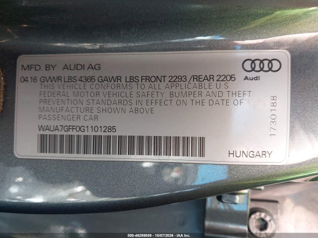 46299859 :رقم المزاد ، WAUA7GFF0G1101285 vin ، 2016 Audi A3 1.8t Premium مزاد بيع