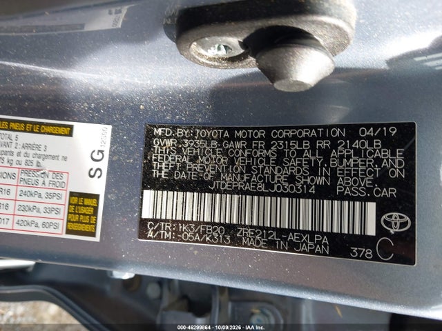 Aukcja sprzedaży 2020 Toyota Corolla Le, vin: JTDEPRAE8LJ030314, numer aukcji: 46299864