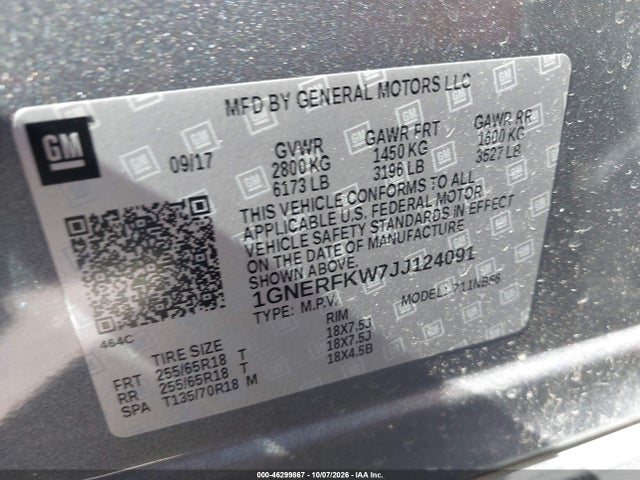 Aukcja sprzedaży 2018 Chevrolet Traverse Ls, vin: 1GNERFKW7JJ124091, numer aukcji: 46299867