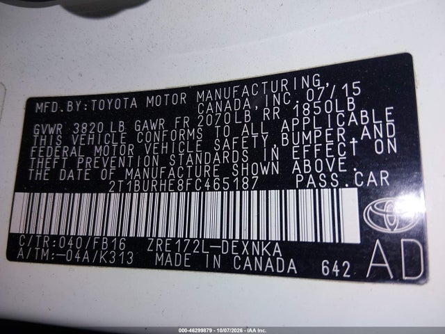 Toyota COROLLA LE 2015 2T1BURHE8FC465187 Image 9