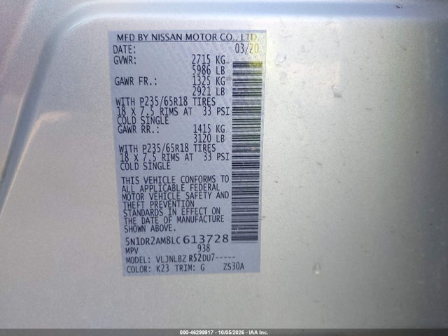 Nissan Pathfinder S 4wd 2020 5N1DR2AM8LC613728 Image 9