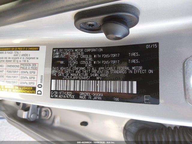Toyota 4runner Sr5 Premium 2015 JTEZU5JR9F5094957 Image 9