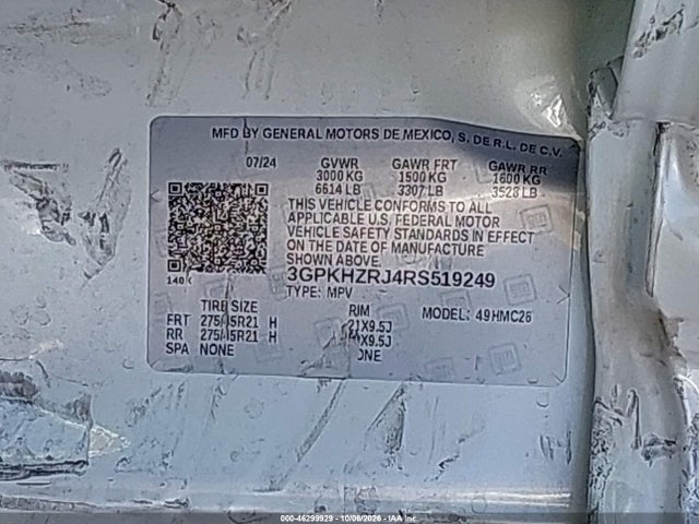 46299929 :رقم المزاد ، 3GPKHZRJ4RS519249 vin ، 2024 Honda Prologue Elite مزاد بيع