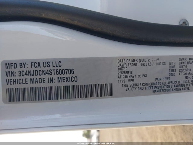 46299931 :رقم المزاد ، 3C4NJDCN4ST600706 vin ، 2025 Jeep Compass Limited 4x4 مزاد بيع