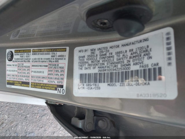 Aukcja sprzedaży 2004 Toyota Corolla Ce, vin: 1NXBR32E94Z253000, numer aukcji: 46299947