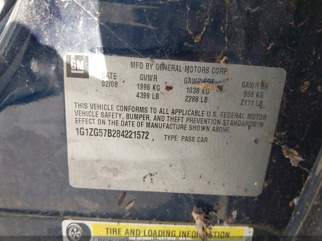 2008 Chevrolet Malibu Ls მანქანა იყიდება აუქციონზე, vin: 1G1ZG57B284221572, აუქციონის ნომერი: 46299951