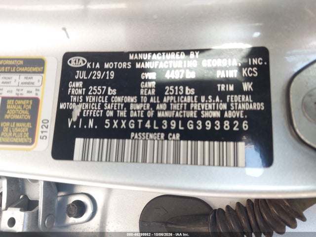 KIA Optima Lx 2020 5XXGT4L39LG393826 Image 9