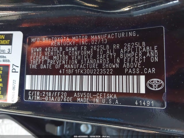 Продаж на аукціоні авто 2013 Toyota Camry Se, vin: 4T1BF1FK3DU223522, номер лоту: 46300005