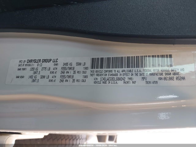 Продаж на аукціоні авто 2013 Jeep Wrangler Unlimited Sahara, vin: 1C4BJWEG9DL680242, номер лоту: 46300030