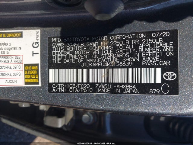JTDKAMFU4M3128639 Toyota Prius L Eco