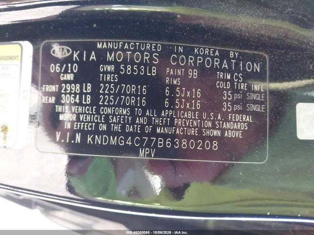 46300068 :رقم المزاد ، KNDMG4C77B6380208 vin ، 2011 Kia Sedona Lx مزاد بيع