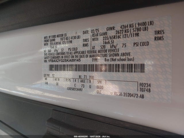 Продажа на аукционе авто 2025 Ford Transit-350 Passenger Van Xlt, vin: 1FBAX2YG2SKA09145, номер лота: 46300200