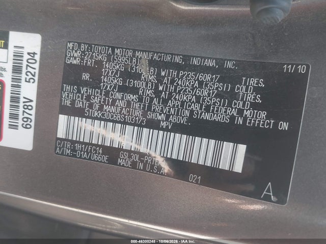 Продажа на аукционе авто 2011 Toyota Sienna Le V6, vin: 5TDKK3DC6BS103173, номер лота: 46300248