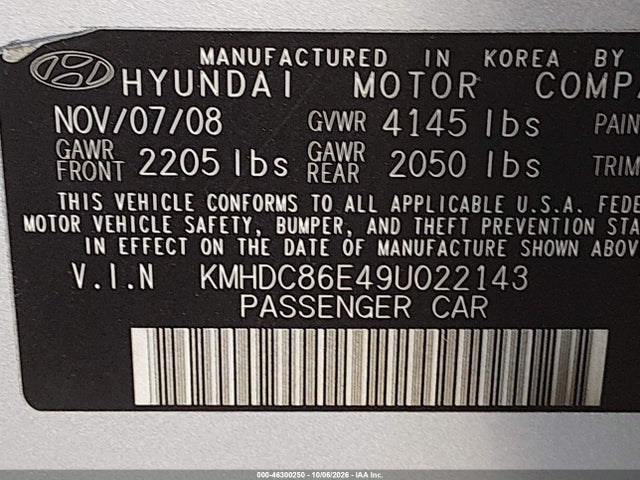 Продажа на аукционе авто 2009 Hyundai Elantra Touring, vin: KMHDC86E49U022143, номер лота: 46300250