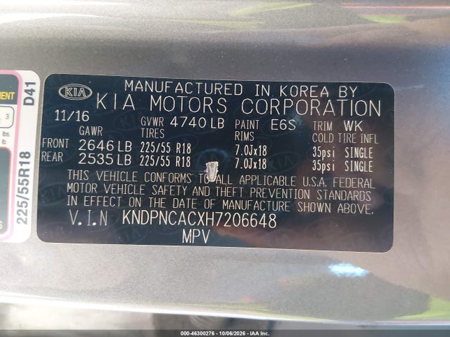 Продаж на аукціоні авто 2017 Kia Sportage Ex, vin: KNDPNCACXH7206648, номер лоту: 46300276