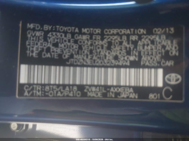 Продаж на аукціоні авто 2013 Toyota Prius V Five, vin: JTDZN3EU2D3239494, номер лоту: 46300310