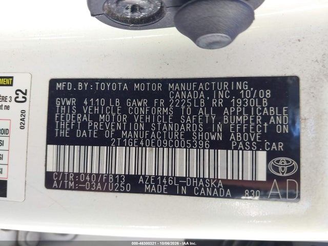 46300321 :رقم المزاد ، 2T1GE40E09C005396 vin ، 2009 Toyota Matrix Xrs مزاد بيع