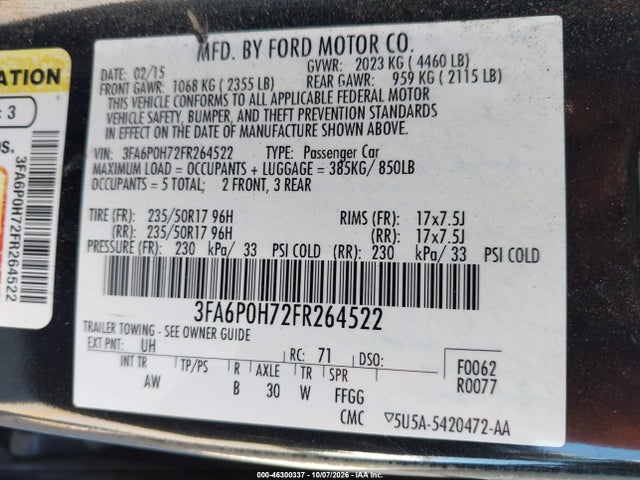 Продаж на аукціоні авто 2015 Ford Fusion Se, vin: 3FA6P0H72FR264522, номер лоту: 46300337