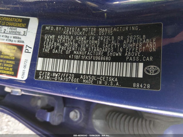 Продажа на аукционе авто 2015 Toyota Camry Se, vin: 4T1BF1FK5FU968680, номер лота: 46300343