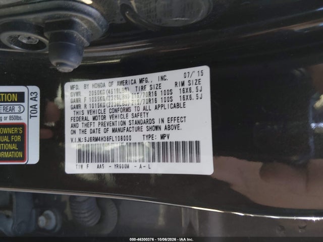 Продажа на аукционе авто 2015 Honda Cr-v Lx, vin: 5J6RM4H38FL108000, номер лота: 46300376