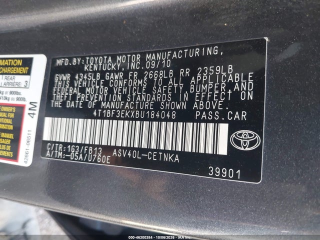 Aukcja sprzedaży 2011 Toyota Camry Le, vin: 4T1BF3EKXBU184048, numer aukcji: 46300384