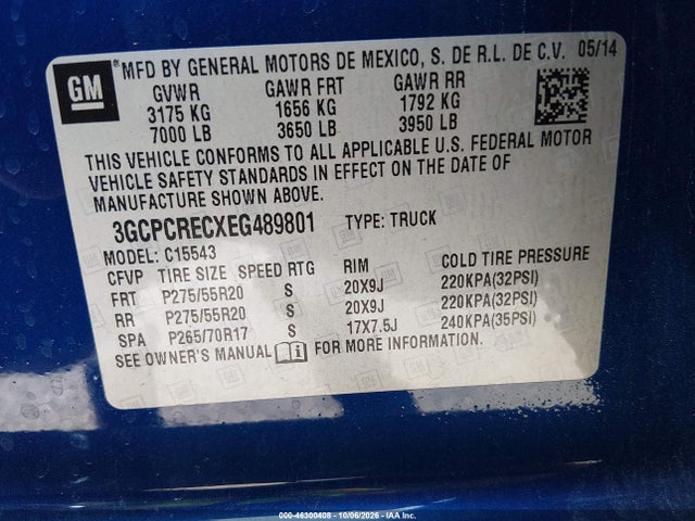 46300408 :رقم المزاد ، 3GCPCRECXEG489801 vin ، 2014 Chevrolet Silverado 1500 1lt مزاد بيع