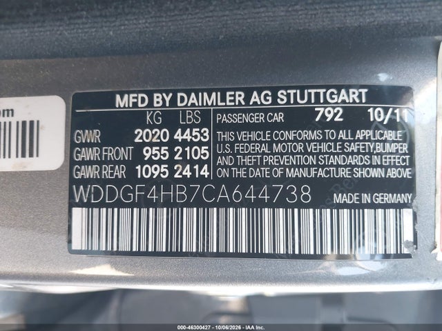 46300427 :رقم المزاد ، WDDGF4HB7CA644738 vin ، 2012 Mercedes-benz C 250 Luxury/sport مزاد بيع