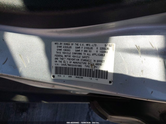 Aukcja sprzedaży 2002 Honda Cr-v Ex, vin: SHSRD78832U001882, numer aukcji: 46300462