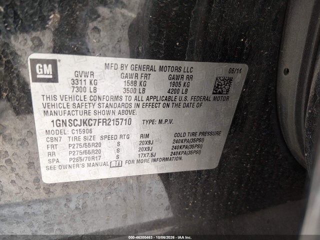Chevrolet Suburban 1500 Lt 2015 1GNSCJKC7FR215710 Image 9
