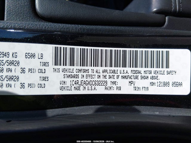 2013 Jeep Grand Cherokee Laredo მანქანა იყიდება აუქციონზე, vin: 1C4RJEAGXDC632229, აუქციონის ნომერი: 46300466