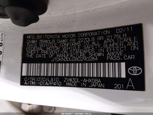 Aukcja sprzedaży 2011 Toyota Prius Four, vin: JTDKN3DU2B0290284, numer aukcji: 46300517