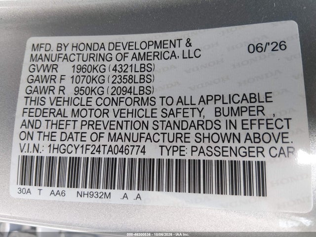 Продажа на аукционе авто 2026 Honda Accord Lx, vin: 1HGCY1F24TA046774, номер лота: 46300536