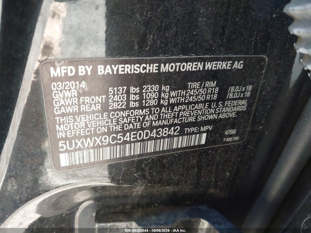 Aukcja sprzedaży 2014 Bmw X3 Xdrive28i, vin: 5UXWX9C54E0D43842, numer aukcji: 46300544