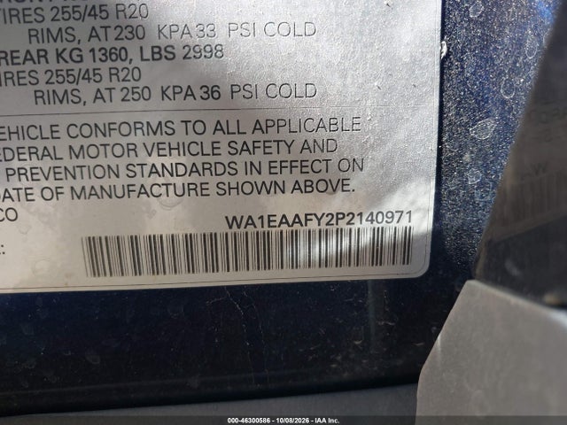 46300586 :رقم المزاد ، WA1EAAFY2P2140971 vin ، 2023 Audi Q5 Premium Plus 45 Tfsi S Line Quattro مزاد بيع