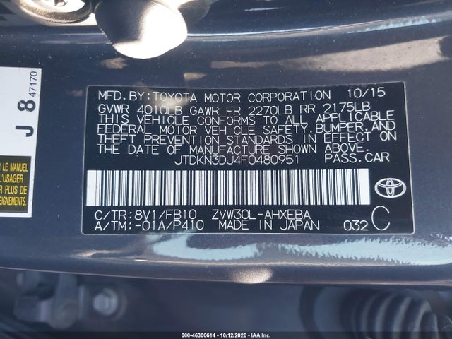 Toyota Prius Two 2015 JTDKN3DU4F0480951 Image 9