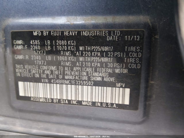 Subaru Outback 2.5i Limited 2014 4S4BRBMC1E3259502 Image 9