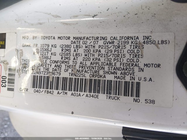 Продаж на аукціоні авто 2007 Toyota Tacoma, vin: 5TETX22N97Z393679, номер лоту: 46300693