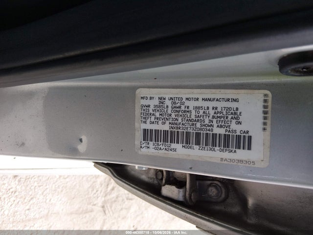 Aukcja sprzedaży 2003 Toyota Corolla S, vin: 1NXBR32E73Z080348, numer aukcji: 46300718