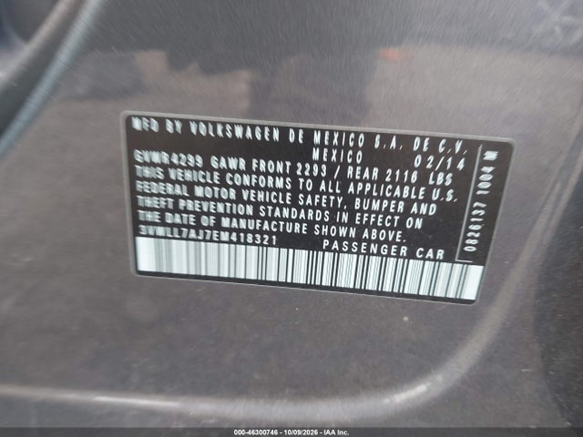46300746 :رقم المزاد ، 3VWLL7AJ7EM418321 vin ، 2014 Volkswagen Jetta 2.0l Tdi مزاد بيع