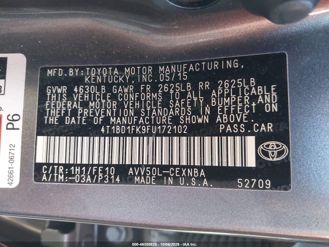 Продажа на аукционе авто 2015 Toyota Camry Hybrid Le, vin: 4T1BD1FK9FU172102, номер лота: 46300825