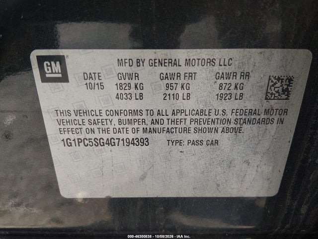 Продаж на аукціоні авто 2016 Chevrolet Cruze Limited Ls Auto, vin: 1G1PC5SG4G7194393, номер лоту: 46300838